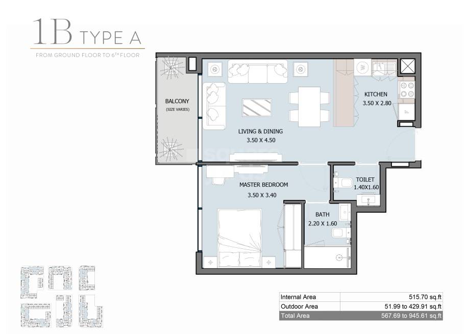 1 Bed 568 Sq. Ft. Apartment in Reportage Royal Park