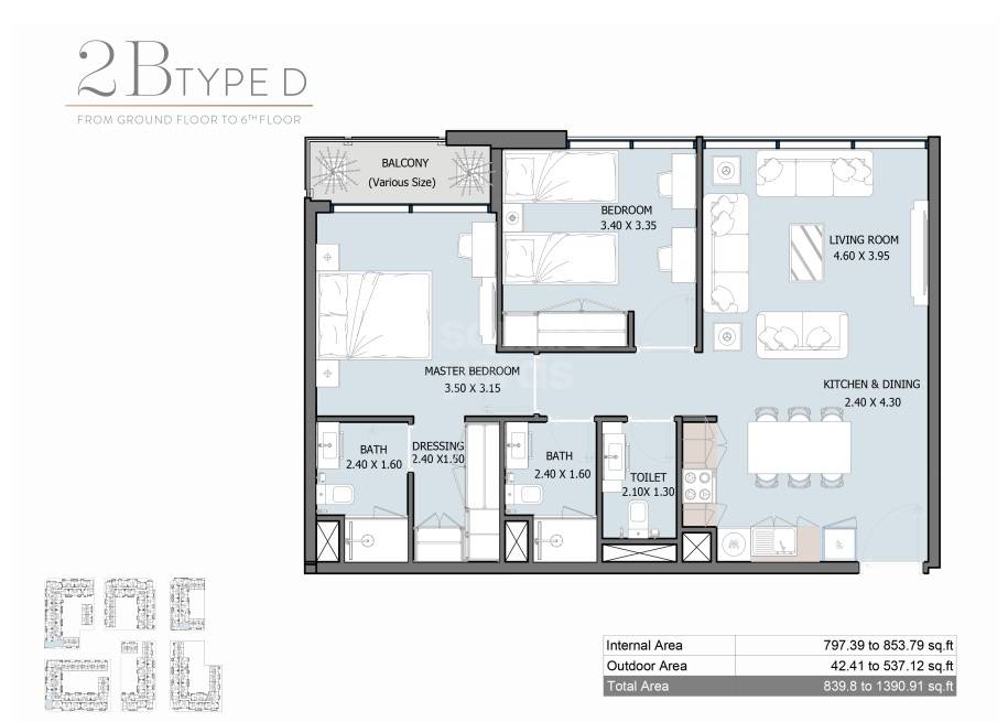 2 Beds 1391 Sq. Ft. Apartment in Reportage Royal Park