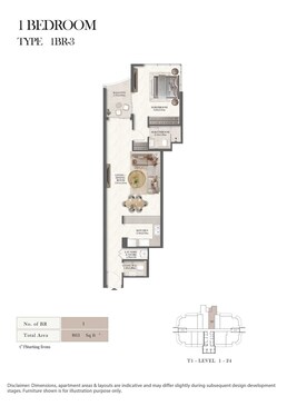 1 Bed 803 Sq. Ft. Apartment in Royal Radisson Residences