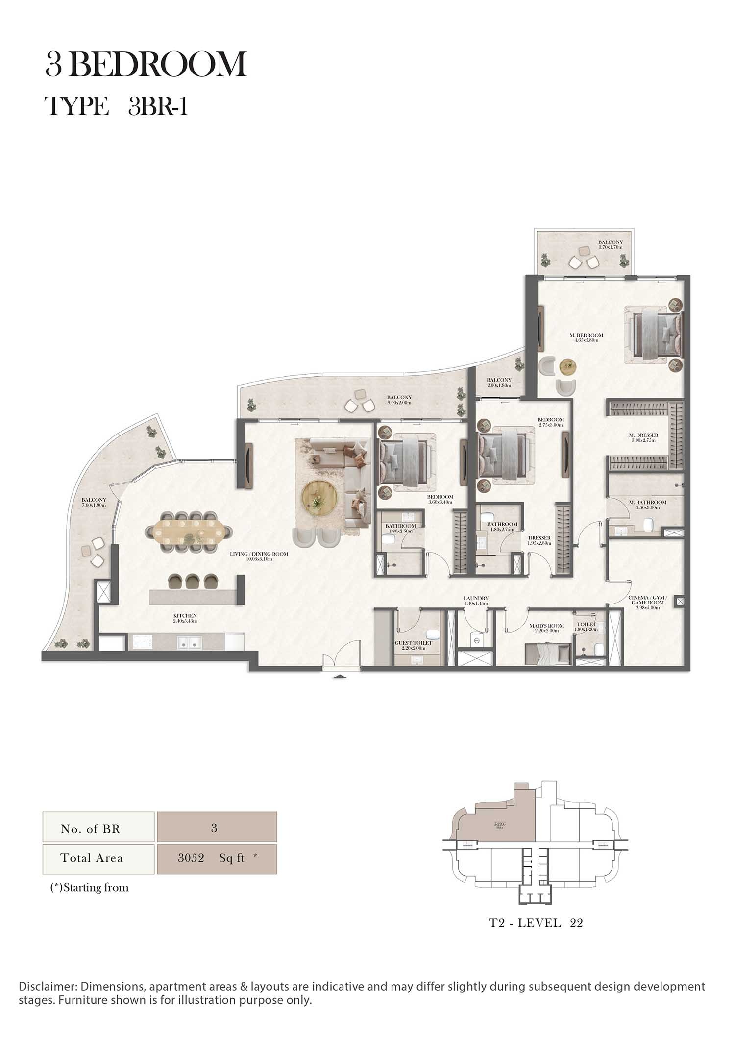 Royal Radisson Residences 3 Beds Layout