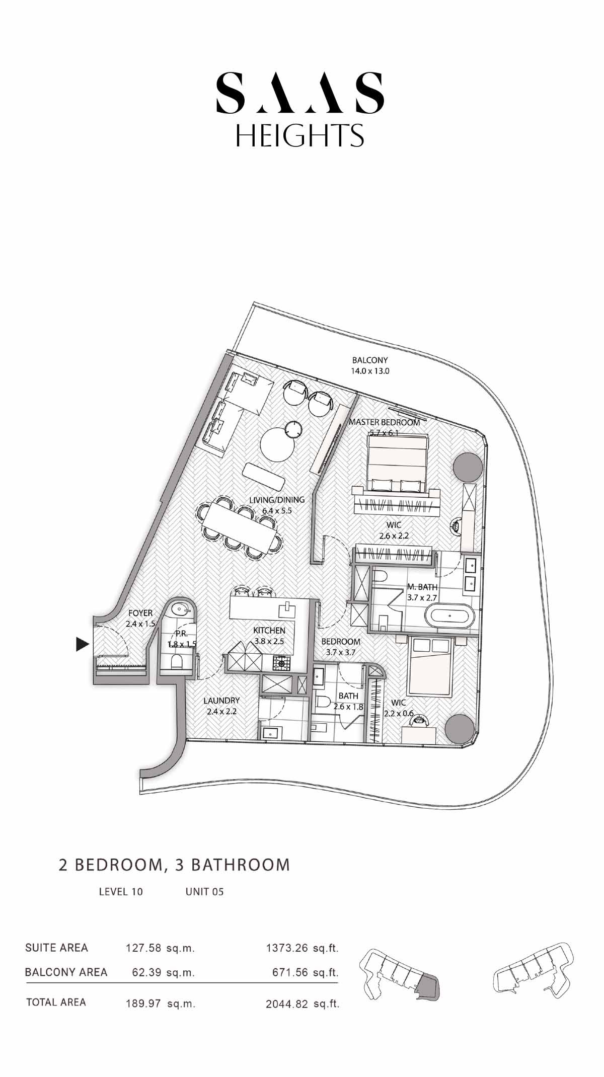 SAAS Heights 2 Beds Layout
