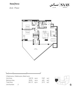 2 Beds 2171 Sq. Ft. Apartment in SAAS Reem Nine