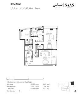 3 Beds 2183 Sq. Ft. Apartment in SAAS Reem Nine