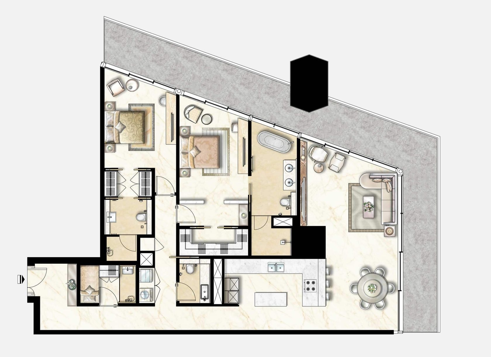 Taiwanese Maryah Plaza 2 Beds Layout