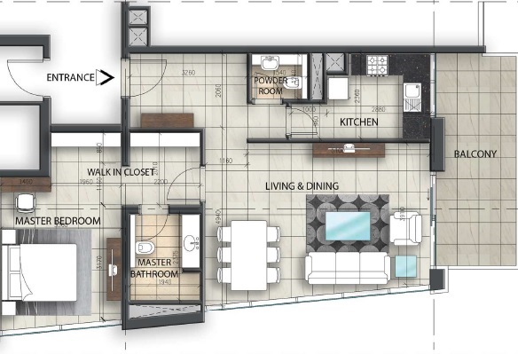 The View Residence 2 Beds Layout