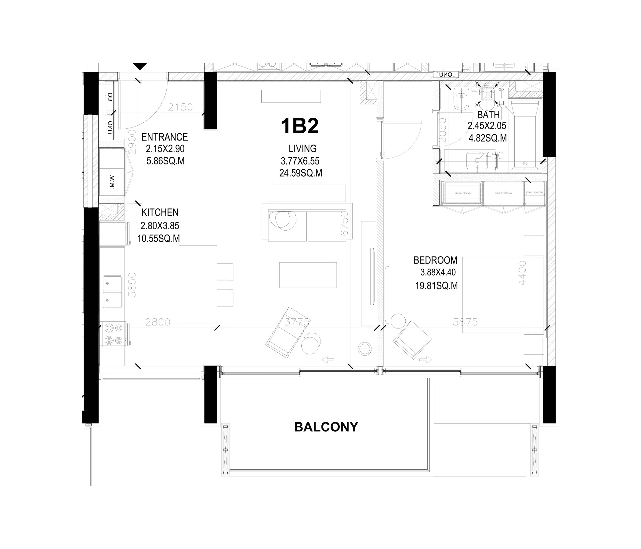 Al Zorah Sealine Residence 1 Bed Layout