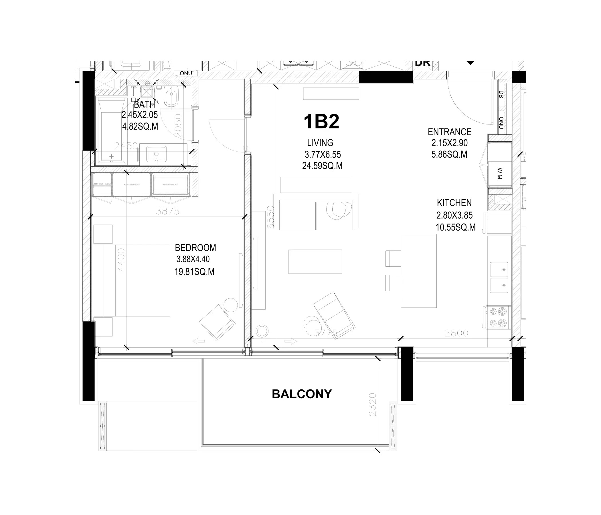 Al Zorah Sealine Residence 1 Bed Layout