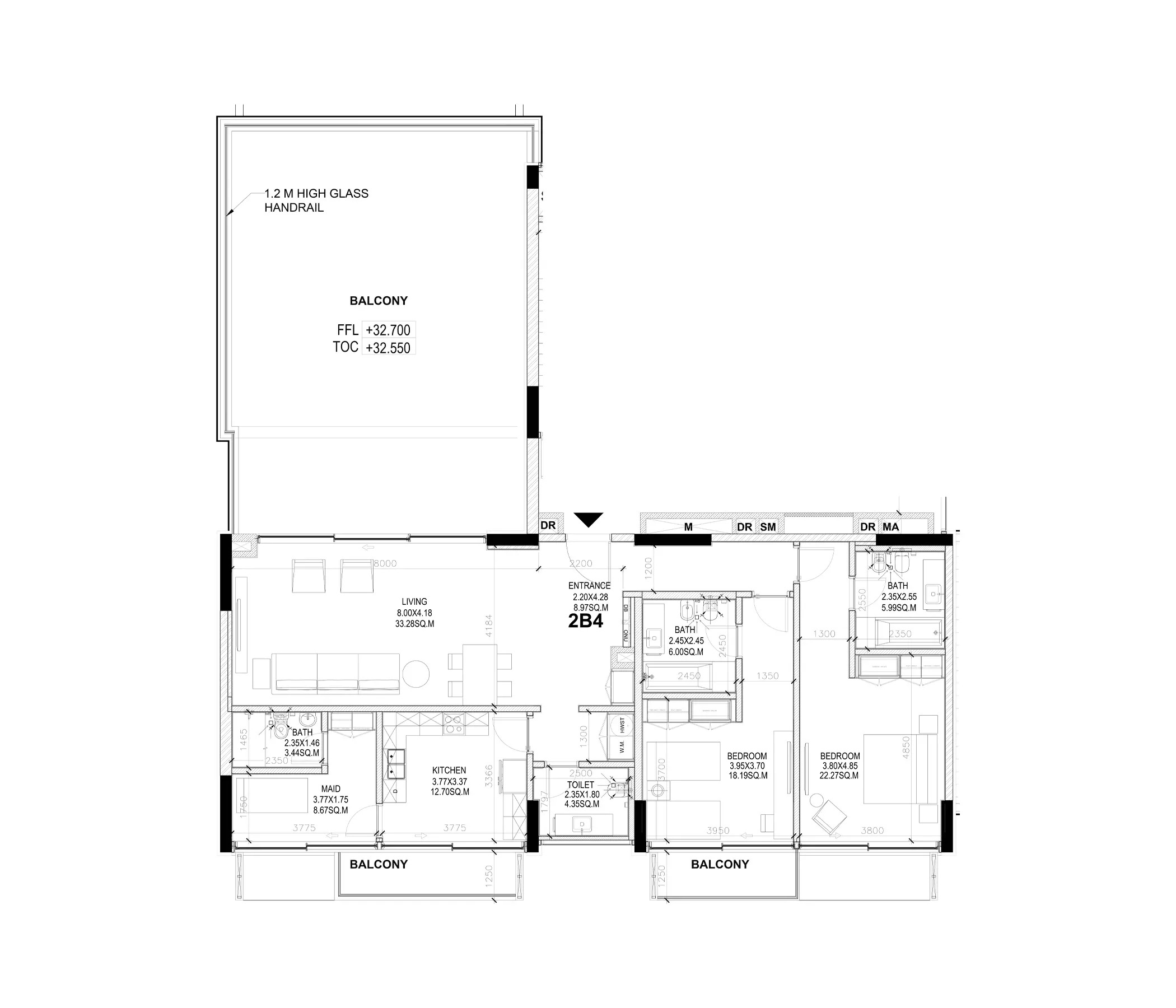 Al Zorah Sealine Residence 2 Beds Layout