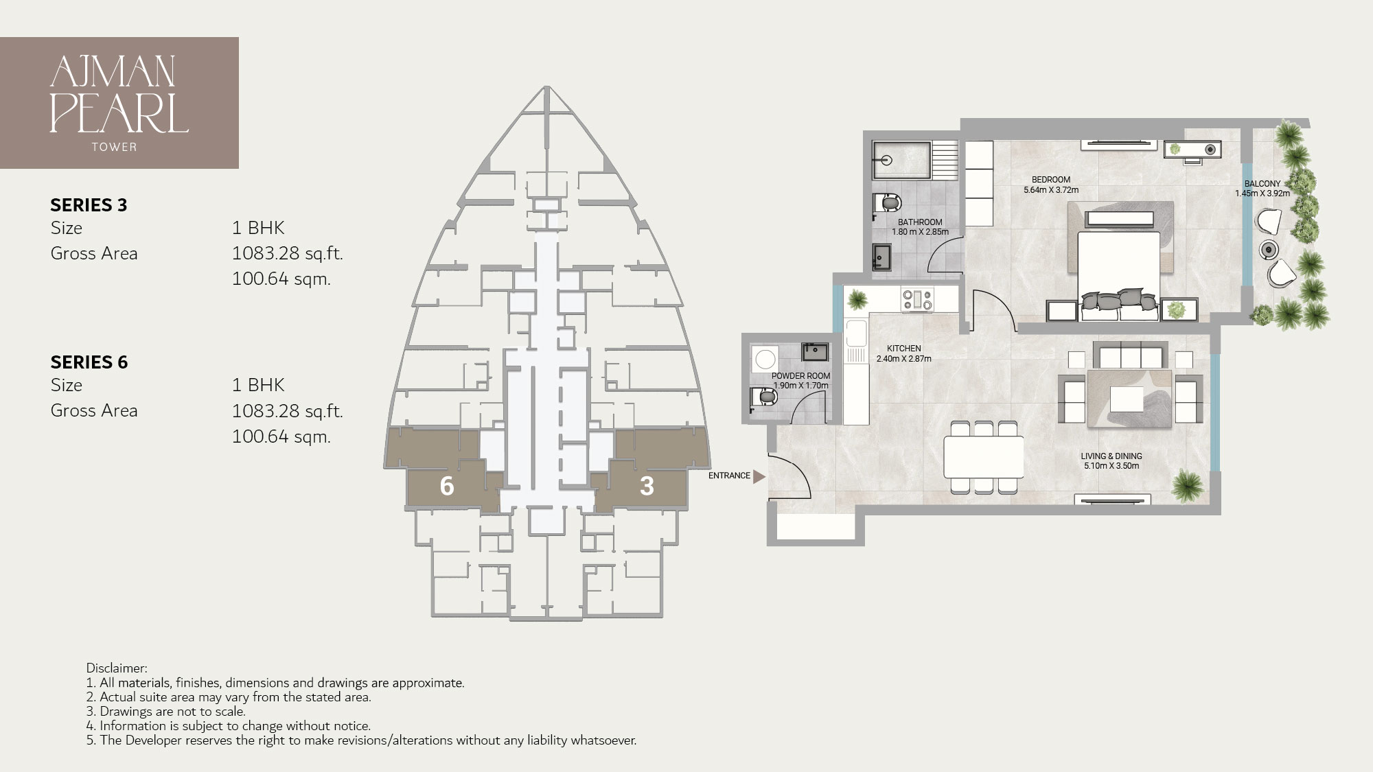 GJ Ajman Pearl Tower 1 Bed Layout