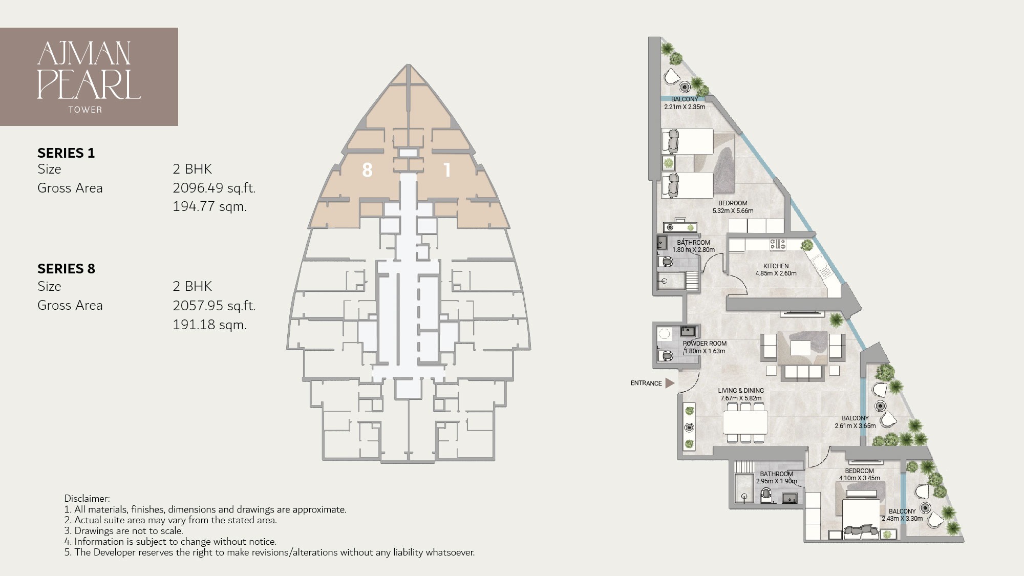 GJ Ajman Pearl Tower 2 Beds Layout