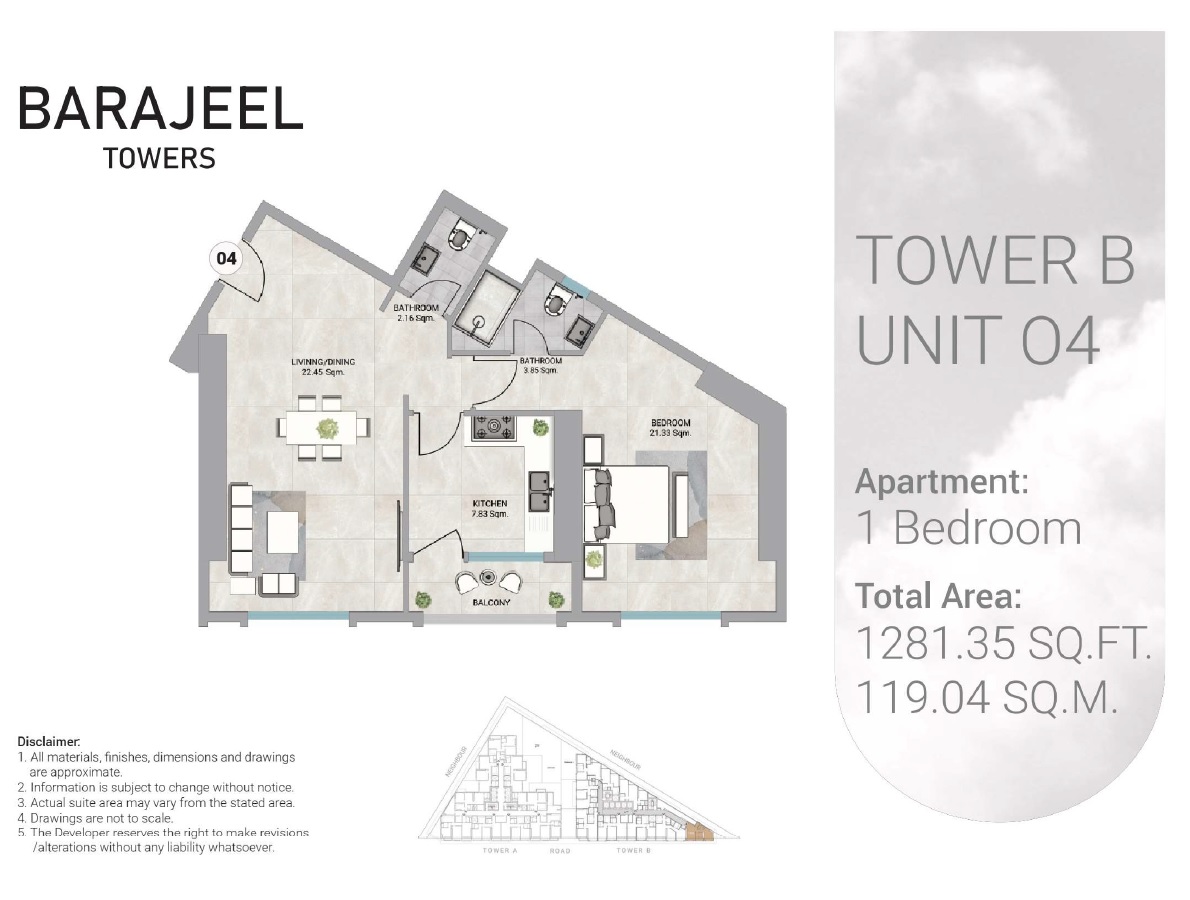 GJ Barajeel Tower B 1 Bed Layout