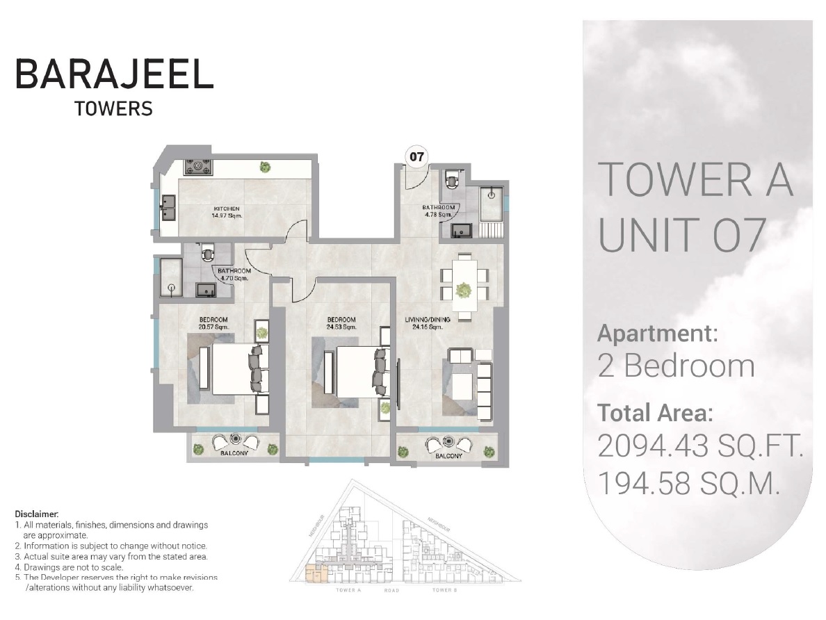 GJ Barajeel Tower B 2 Beds Layout