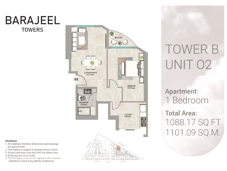 GJ Barajeel Towers 1 Bed Layout
