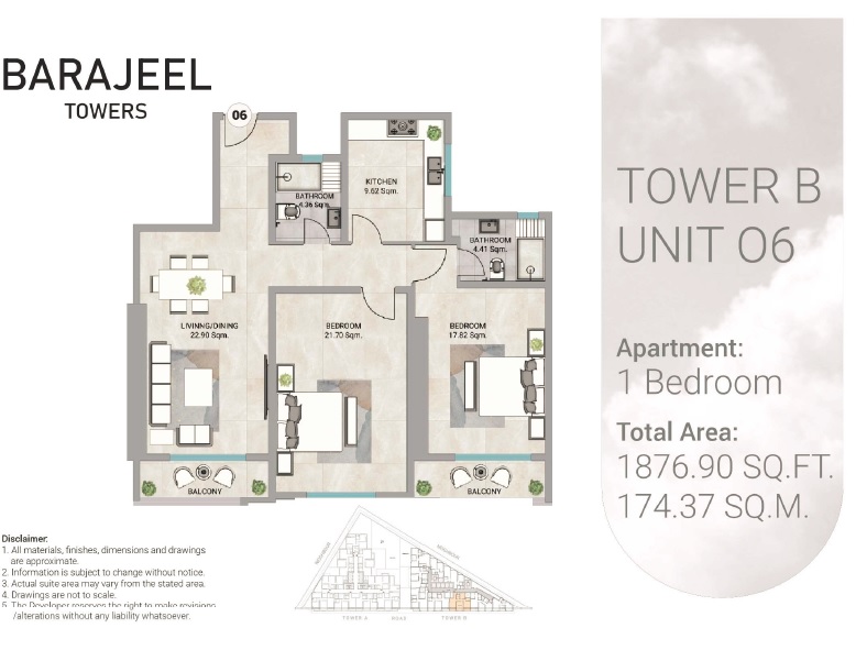 GJ Barajeel Towers 1 Bed Layout