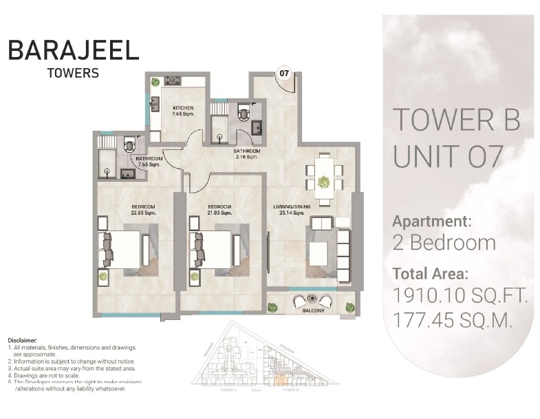 GJ Barajeel Towers 2 Beds Layout