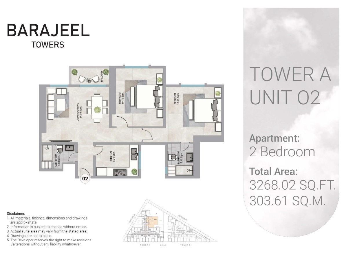 GJ Barajeel Towers 2 Beds Layout