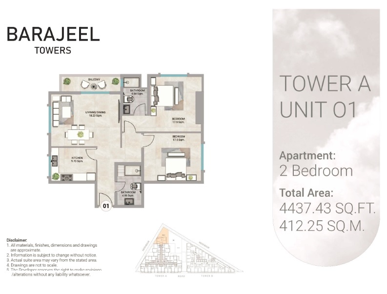GJ Barajeel Towers 2 Beds Layout