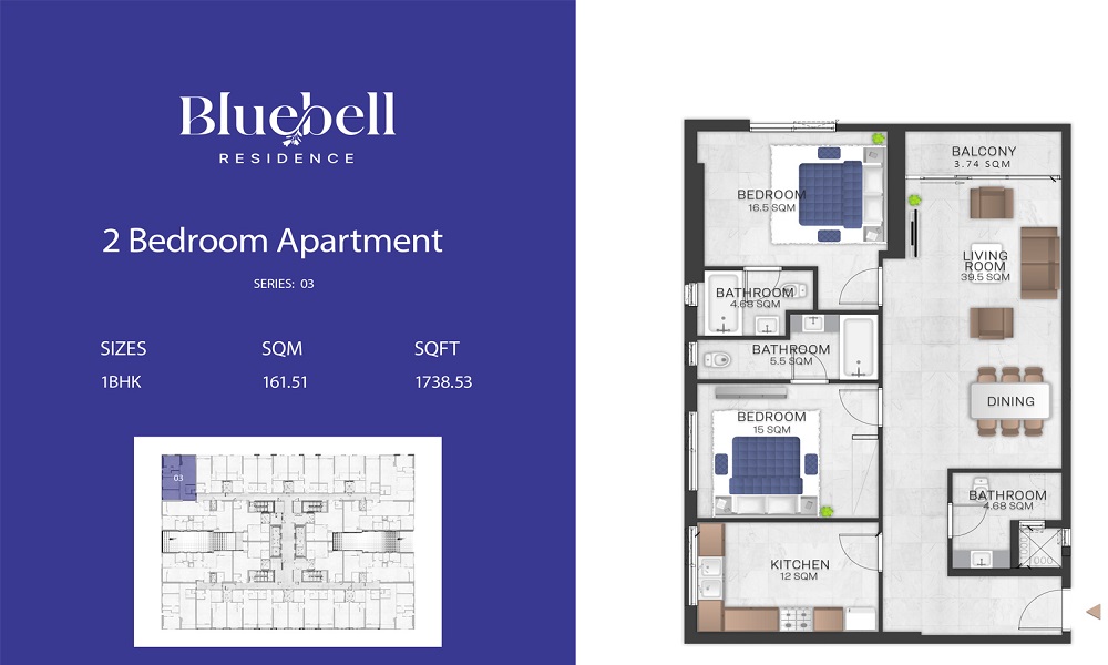 2 Beds 1739 Sq. Ft. Apartment in GJ Bluebell Residence