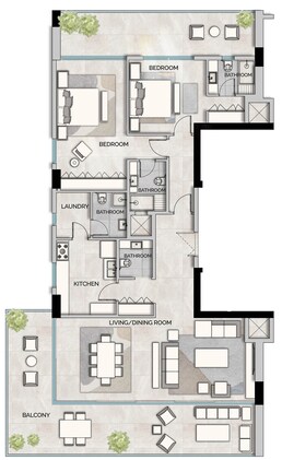 2 Beds 2134 Sq. Ft. Apartment in GJ Glam Residence