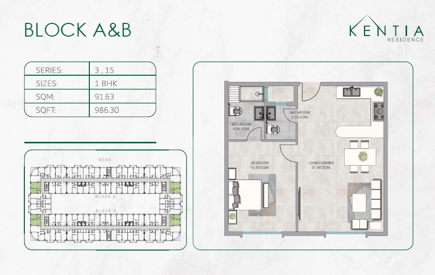 GJ Kentia Residence 1 Bed Layout