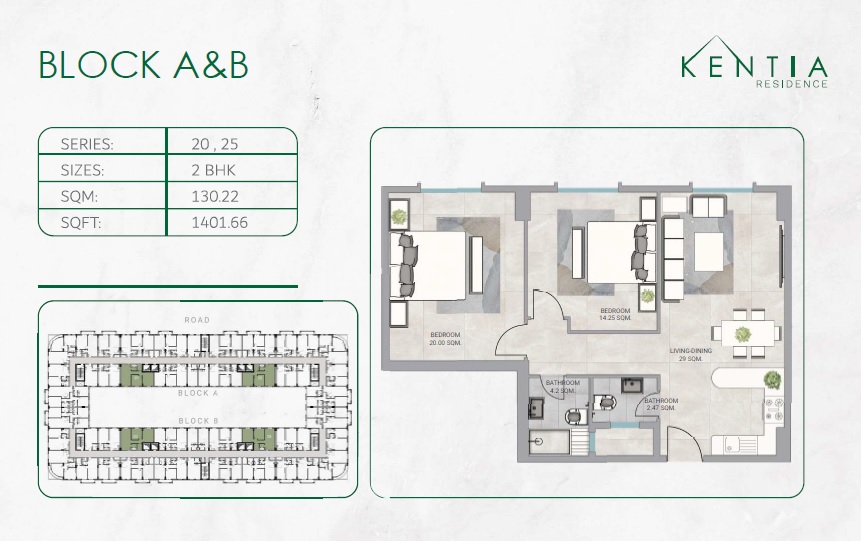 GJ Kentia Residence 2 Beds Layout