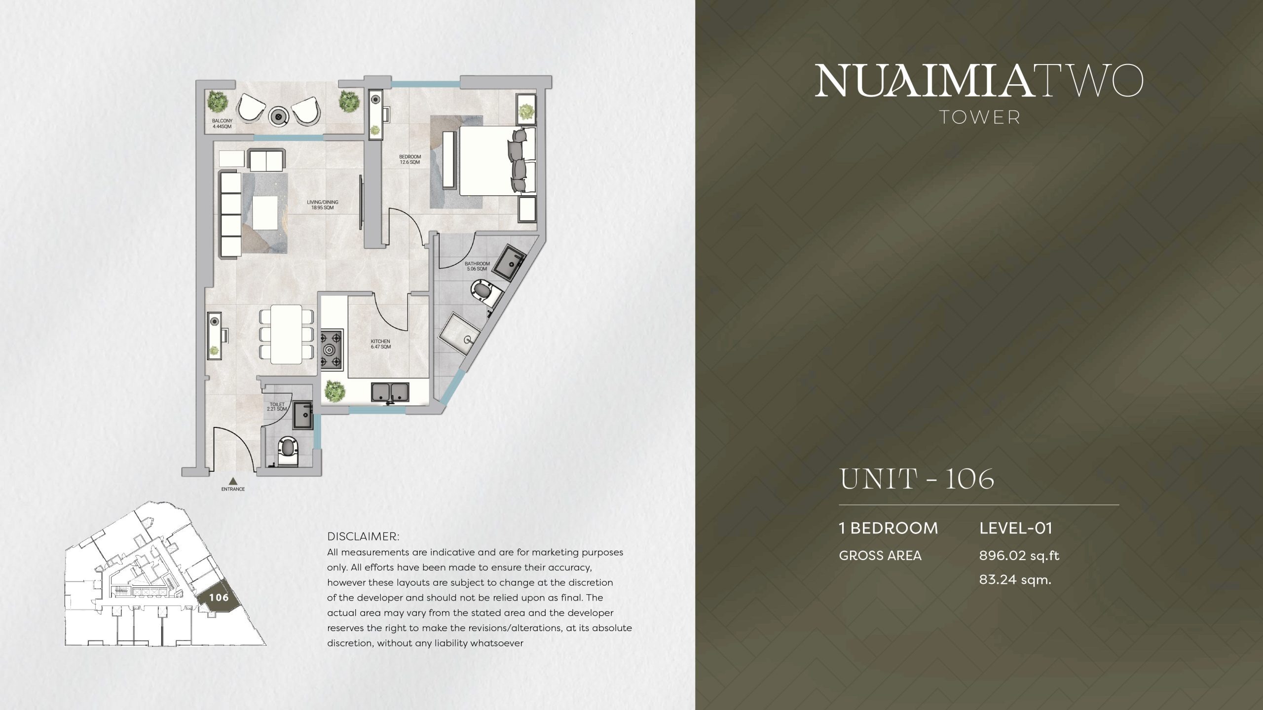 GJ Nuaimia Two Tower 1 Bed Layout