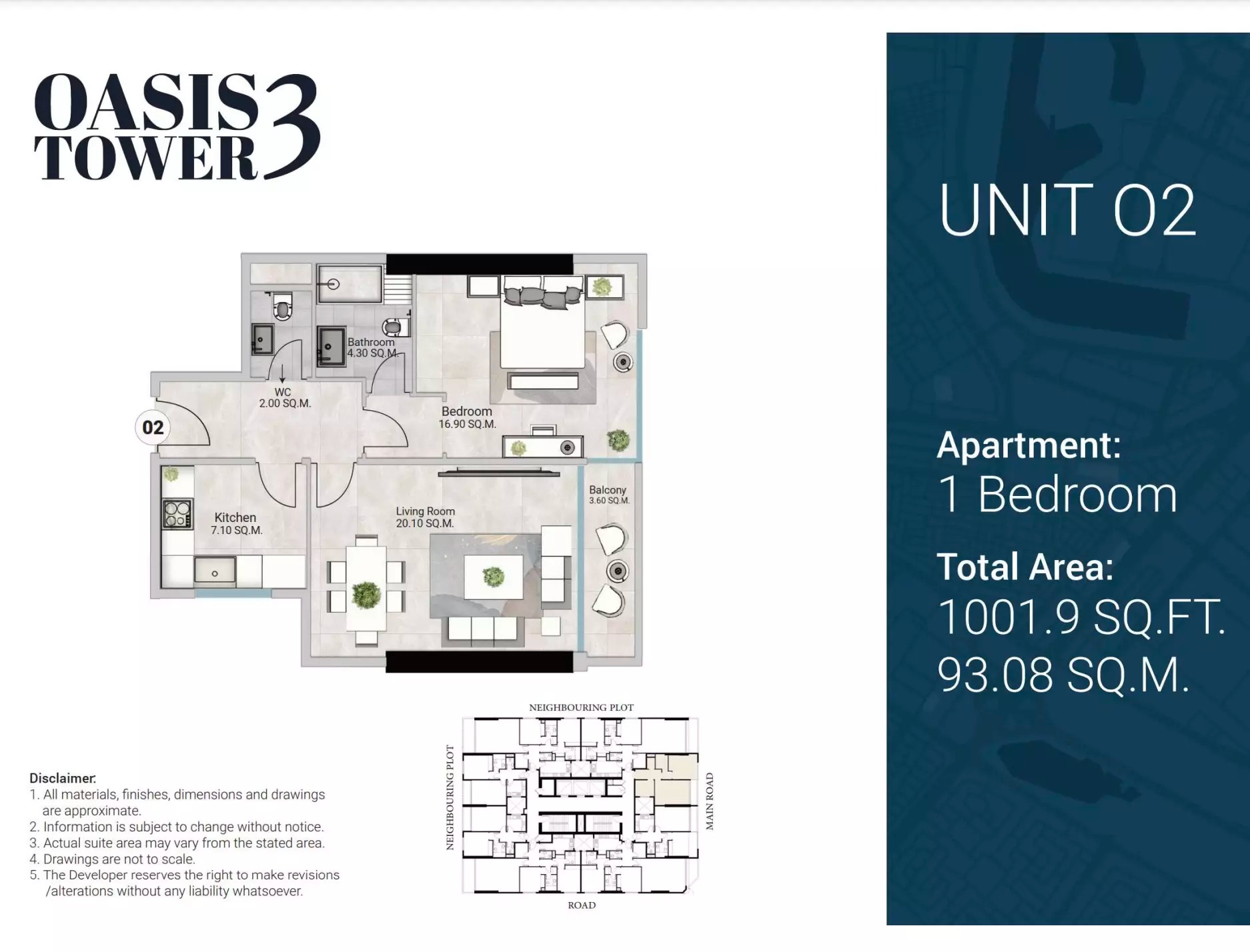 GJ Oasis Tower 3 1 Bed Layout