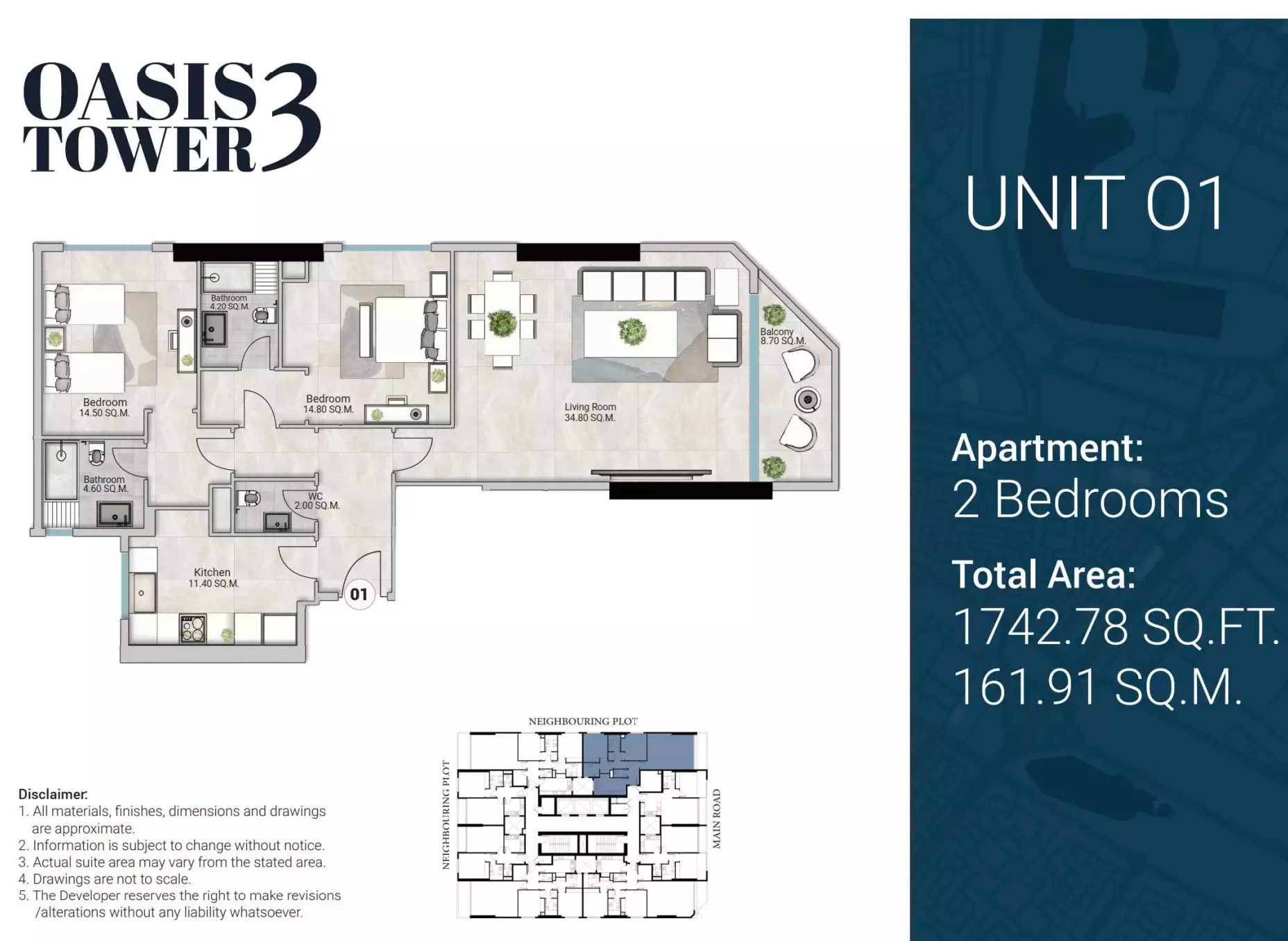 GJ Oasis Tower 3 2 Beds Layout