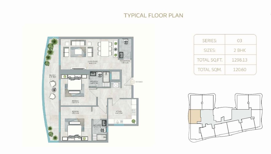 GJ One 678 Residences 2 Beds Layout