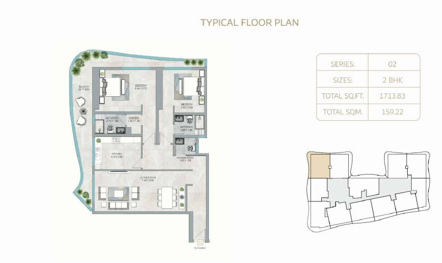 GJ One 678 Residences 2 Beds Layout