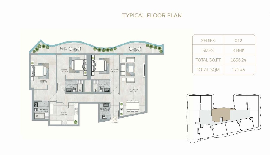 GJ One 678 Residences 3 Beds Layout