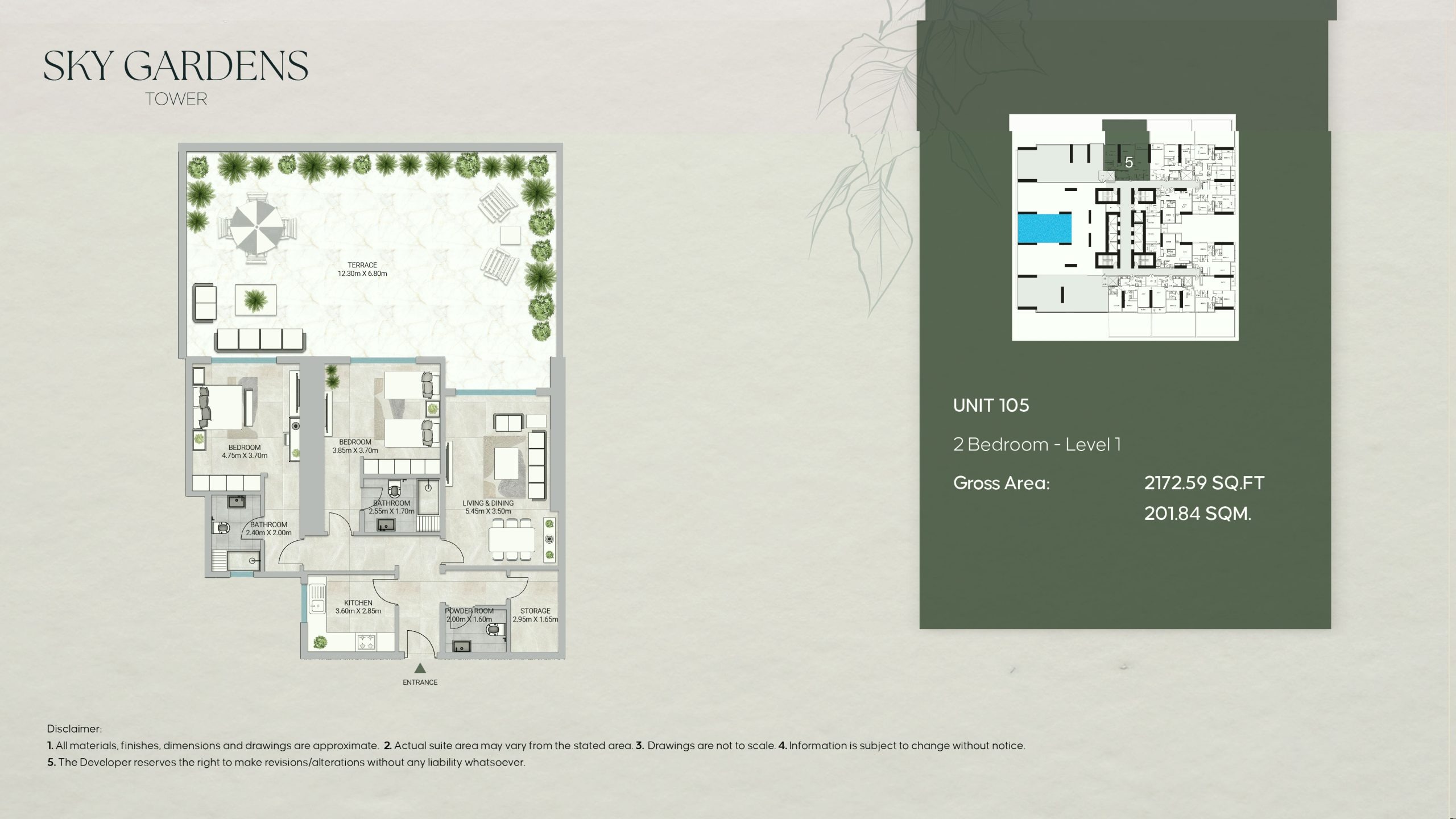 2 Beds 2172 Sq. Ft. Apartment in GJ Sky Gardens Tower