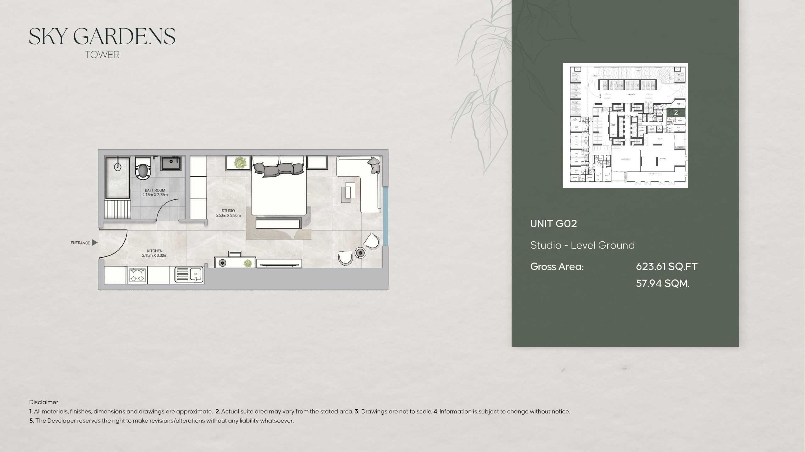 623 Sq. Ft. Studio in GJ Sky Gardens Tower