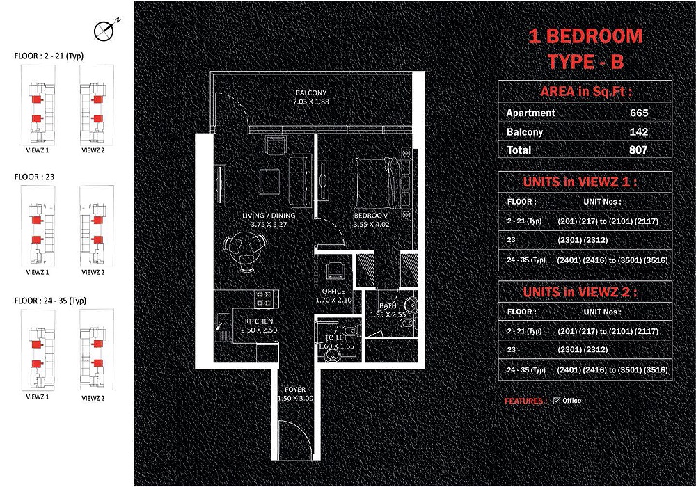 Danube Viewz 1 Bed Layout