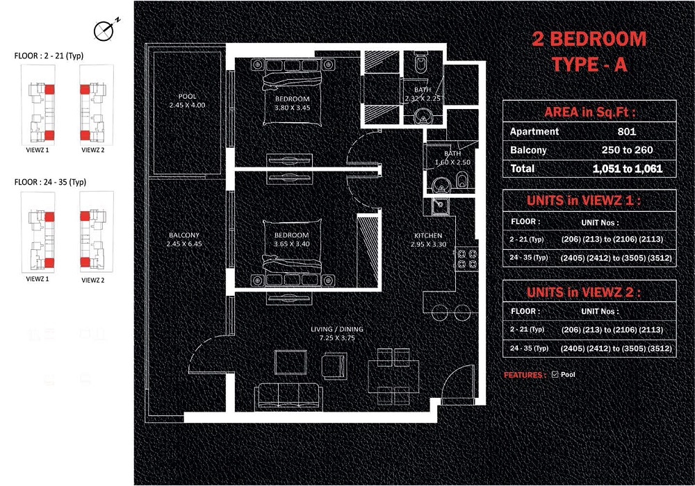 Danube Viewz 2 Beds Layout