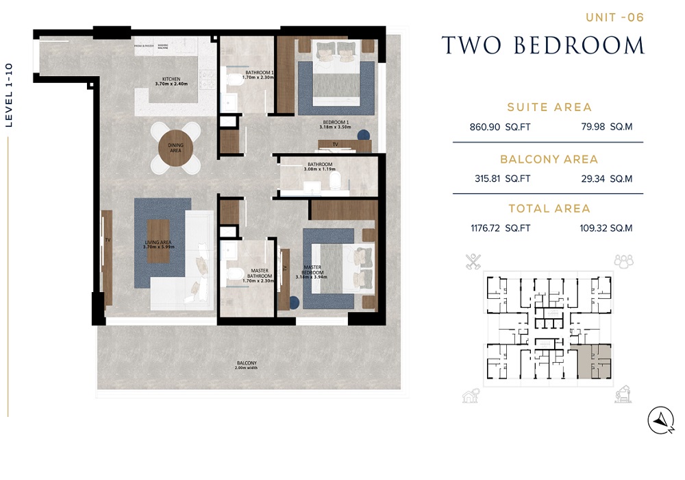 Aark Residences 2 Beds Layout