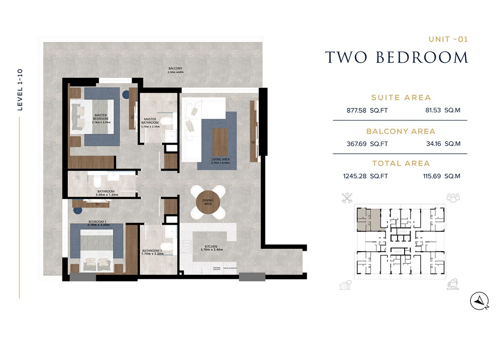 Aark Residences 2 Beds Layout