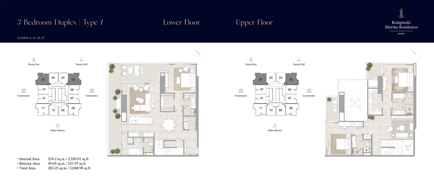 3 Beds 3049 Sq. Ft. Apartment in ABA Kempinski Marina Residences