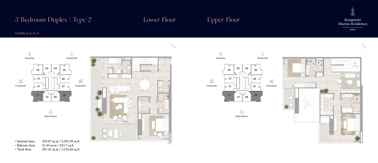 3 Beds 3136 Sq. Ft. Apartment in ABA Kempinski Marina Residences