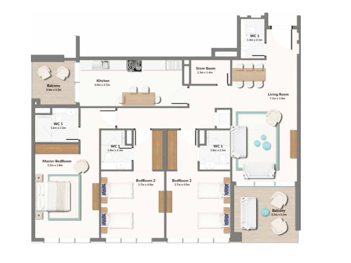 3 Beds 1732 Sq. Ft. Apartment in Abdulwahed Cresswell Residences