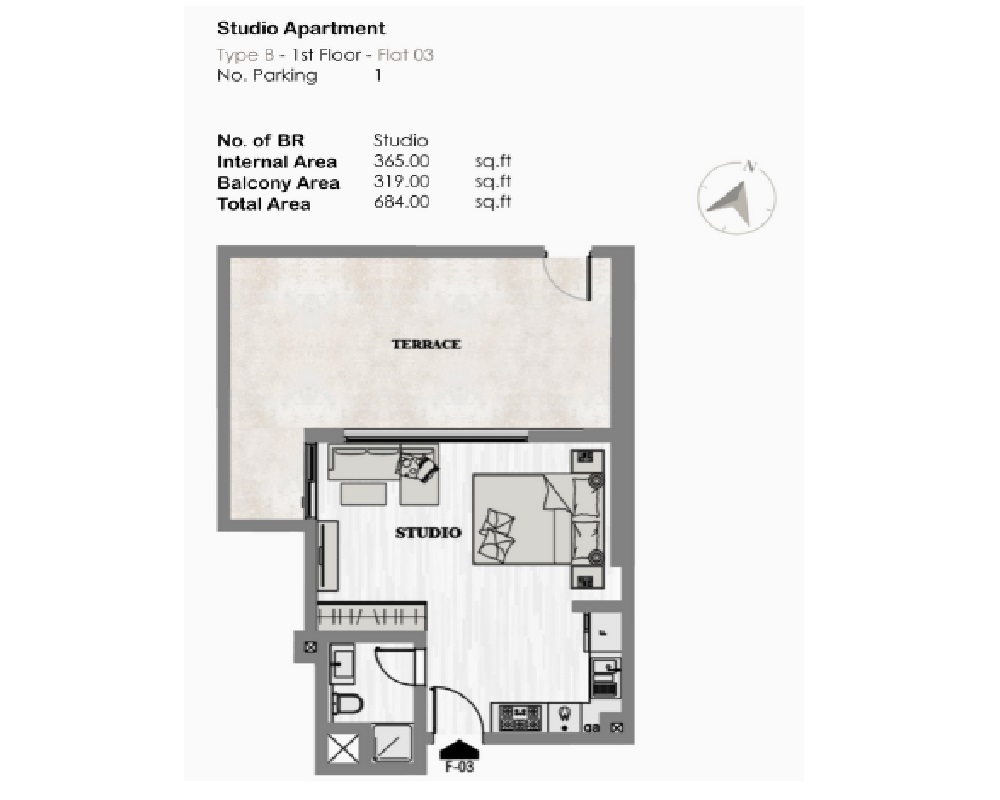 684 Sq. Ft. Studio in ADE Greygate Residences