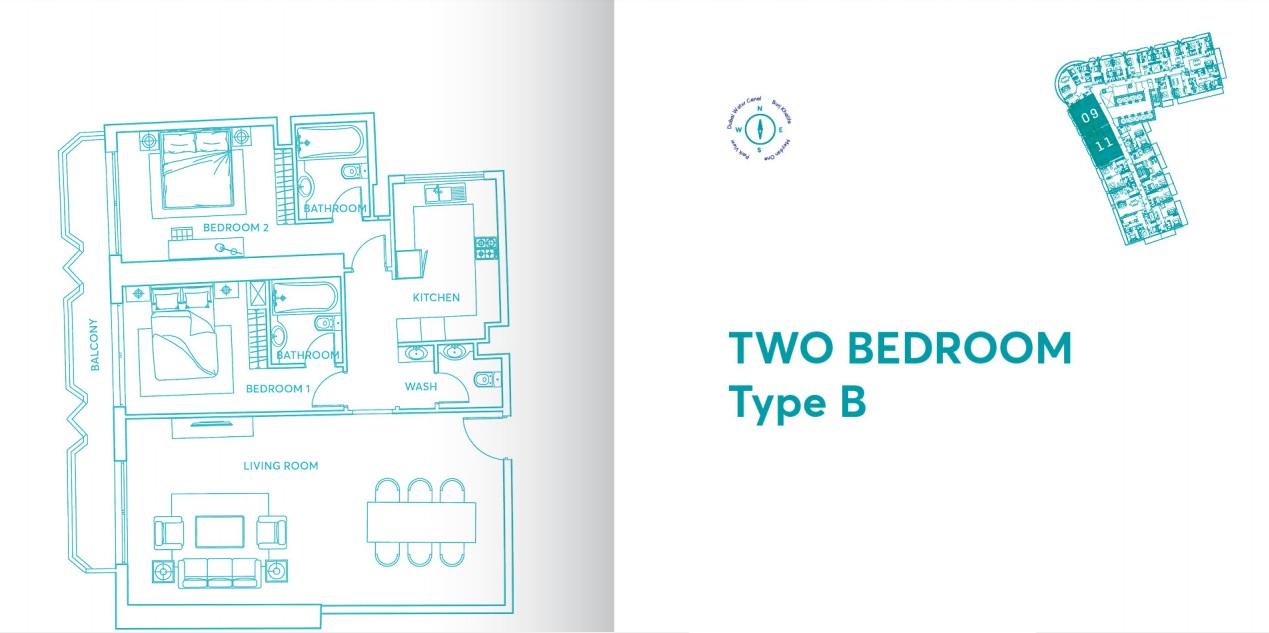 AG Tower Business Bay 2 Beds Layout