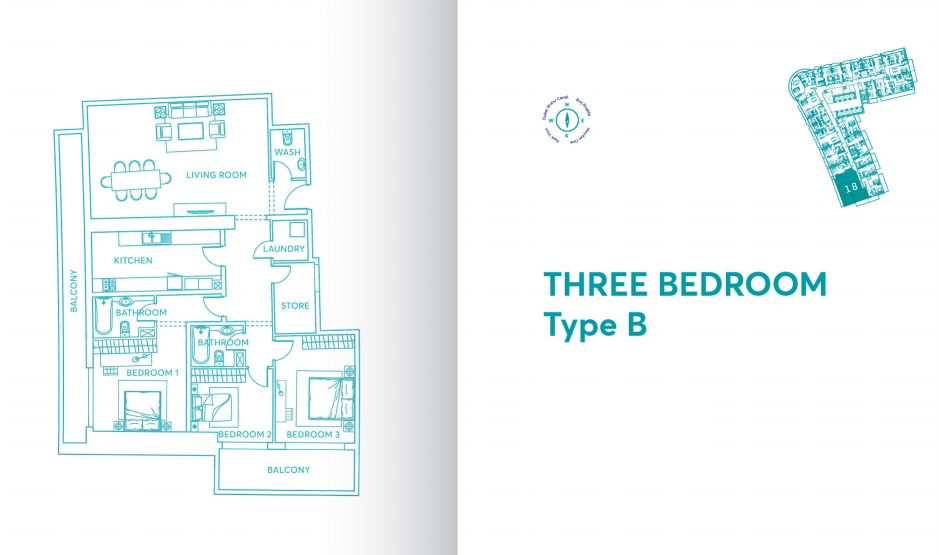 AG Tower Business Bay 3 Beds Layout