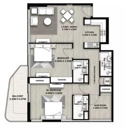 2 Beds 1252 Sq. Ft. Apartment in AG Whitecliffs Residences