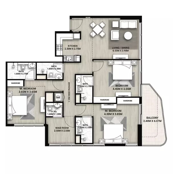 AG Whitecliffs Residences 3 Beds Layout