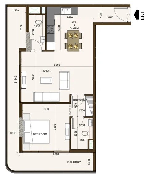 AGN Casa Aura 1 Bed Layout