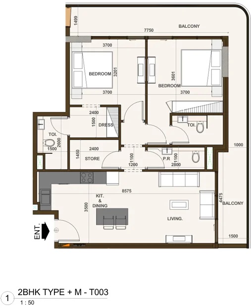 AGN Casa Aura 2 Beds Layout