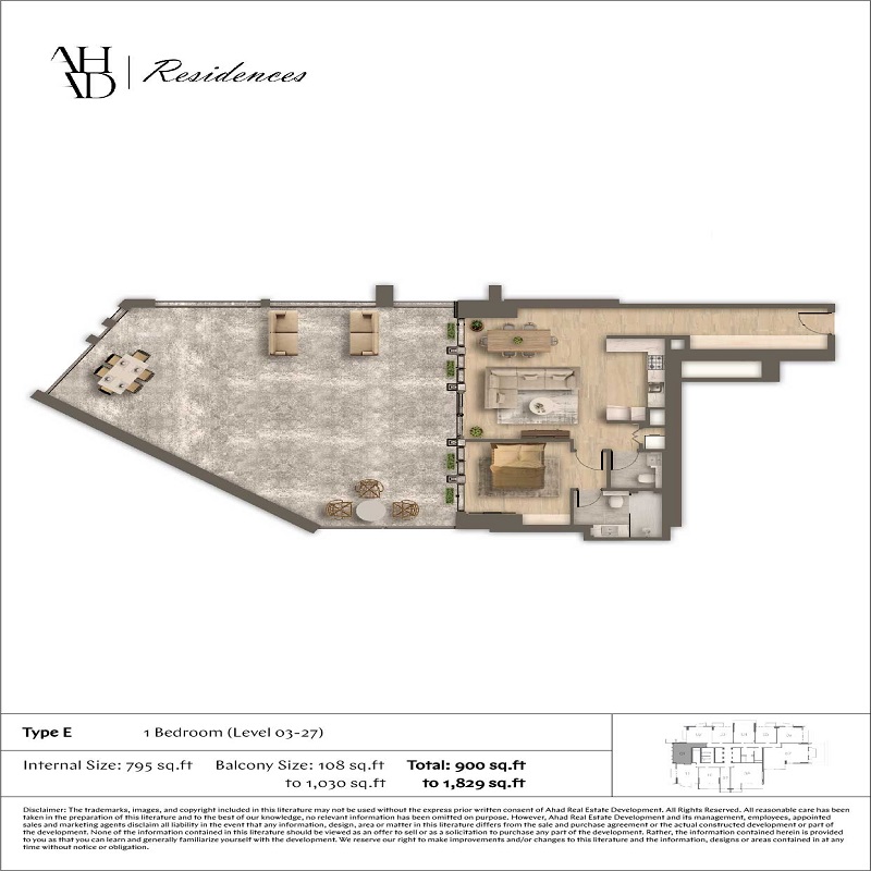 1 Bed 900 Sq. Ft. Apartment in Ahad Residences