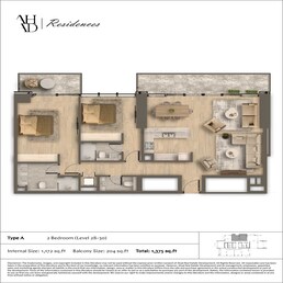 2 Beds 1375 Sq. Ft. Apartment in Ahad Residences