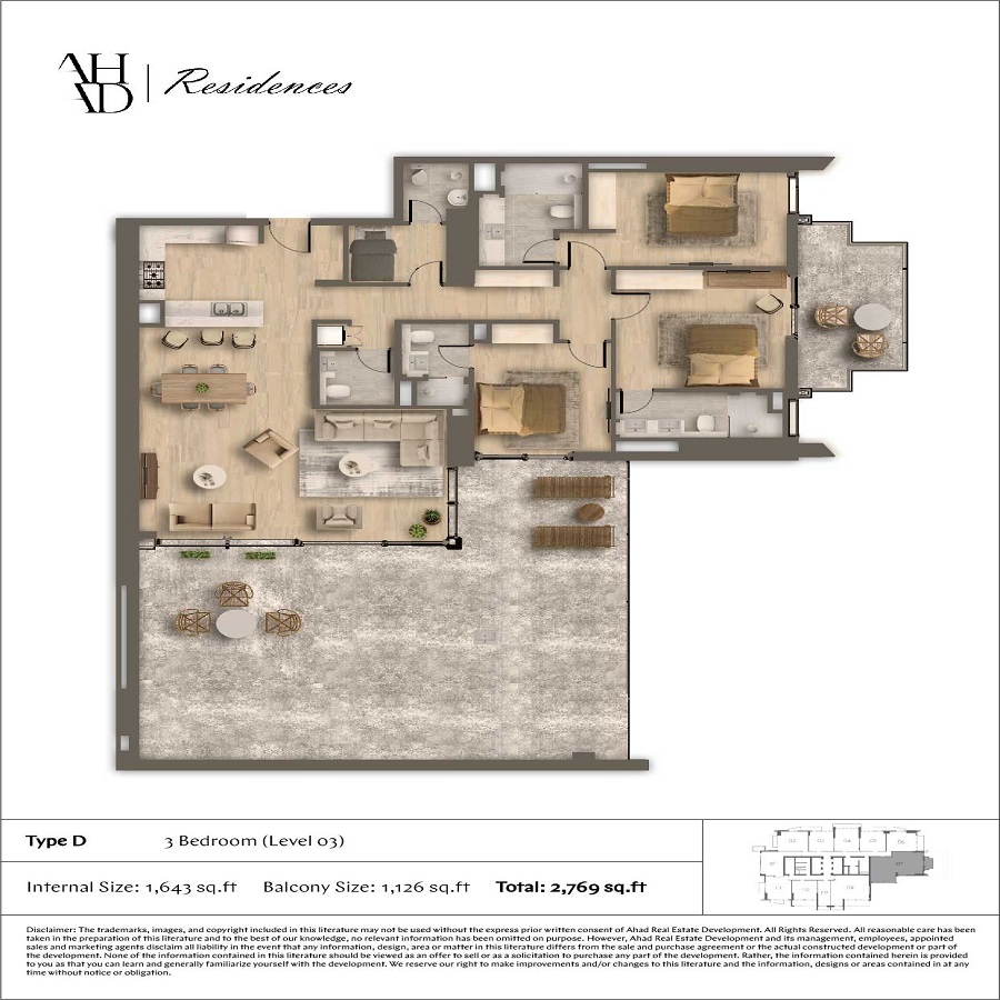 3 Beds 2769 Sq. Ft. Apartment in Ahad Residences